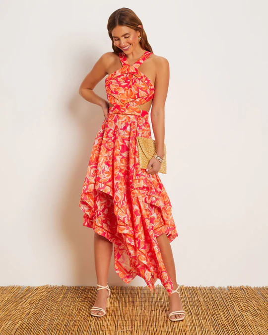 Mariela Halter Cutout Asymmetrical Midi Dress | VICI