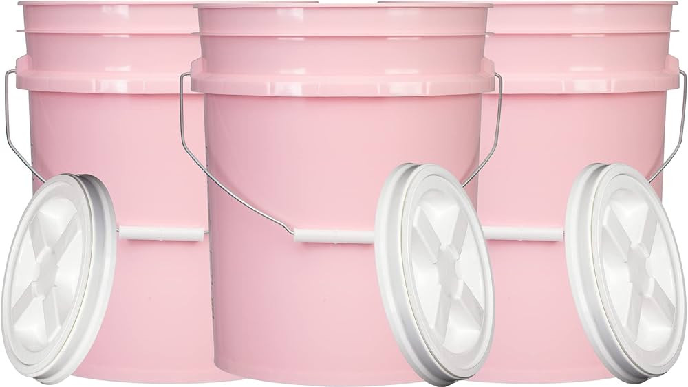 House Naturals 5 Gallon Pink Food Grade Plastic Storage Bucket with Lid Cover (Pack of 3) Made in... | Amazon (US)