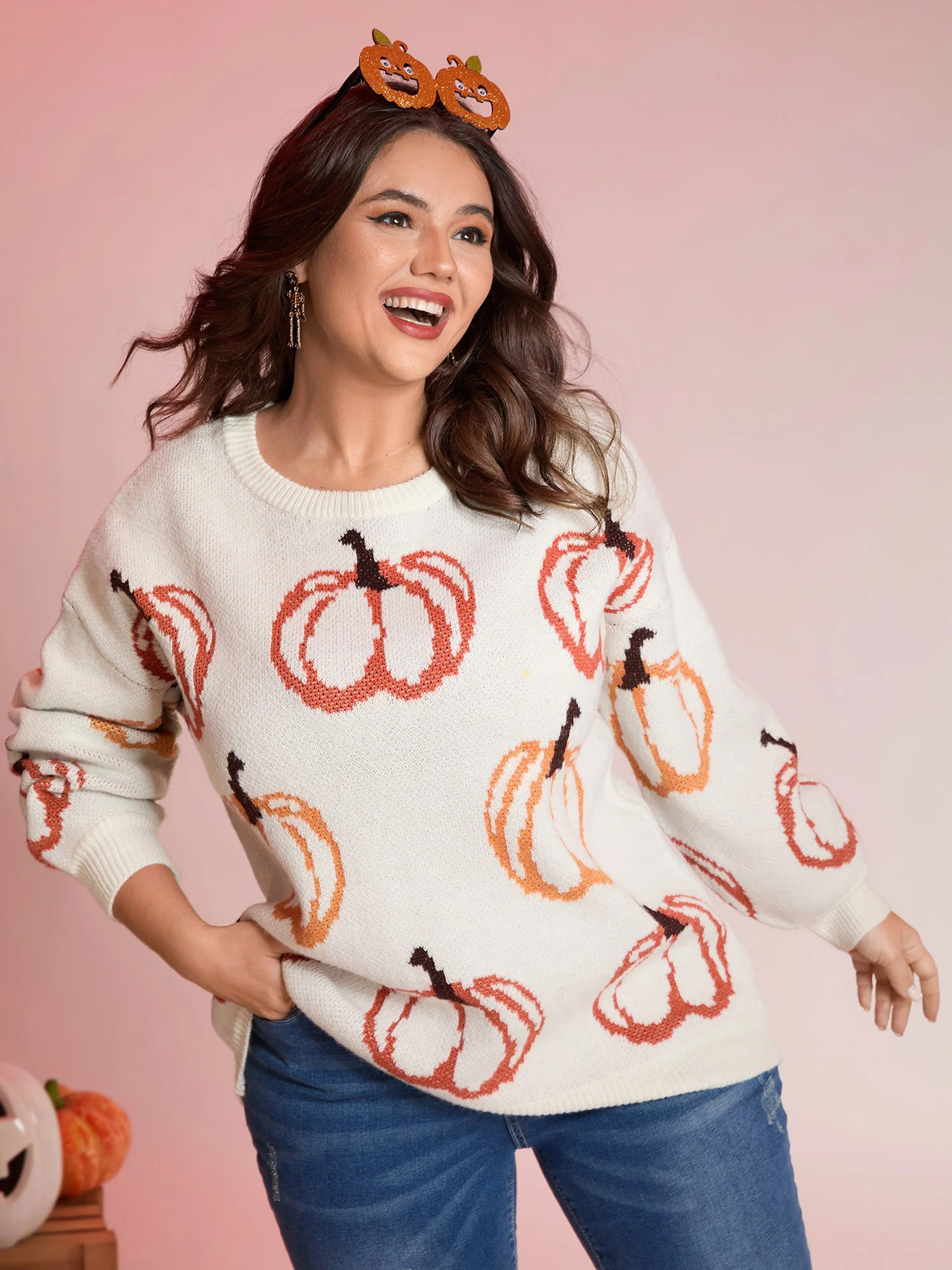 Pumpkin Patch Print Drop Shoulder Pullover | Bloomchic