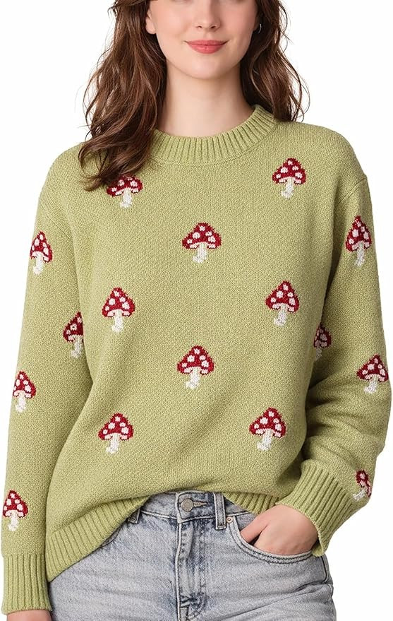 Madore Mushroom Sweater for Womens Woman Adult Teens Women Fall Knit Pullover Cottagecore Vintage... | Amazon (US)
