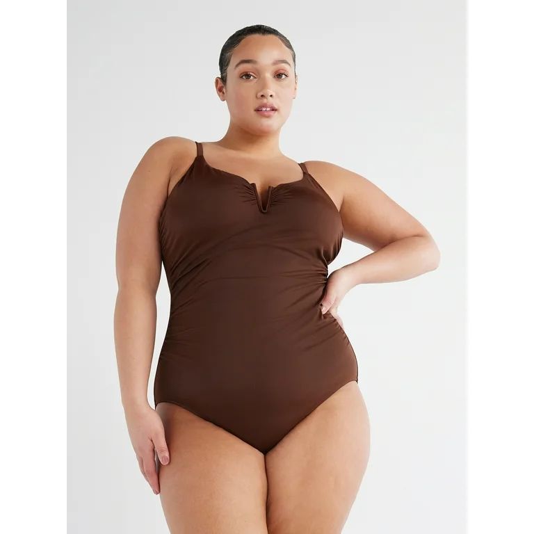 Time and Tru Women's and Women's Plus V Wire One Piece Swimsuit, Sizes XS-3X - Walmart.com | Walmart (US)