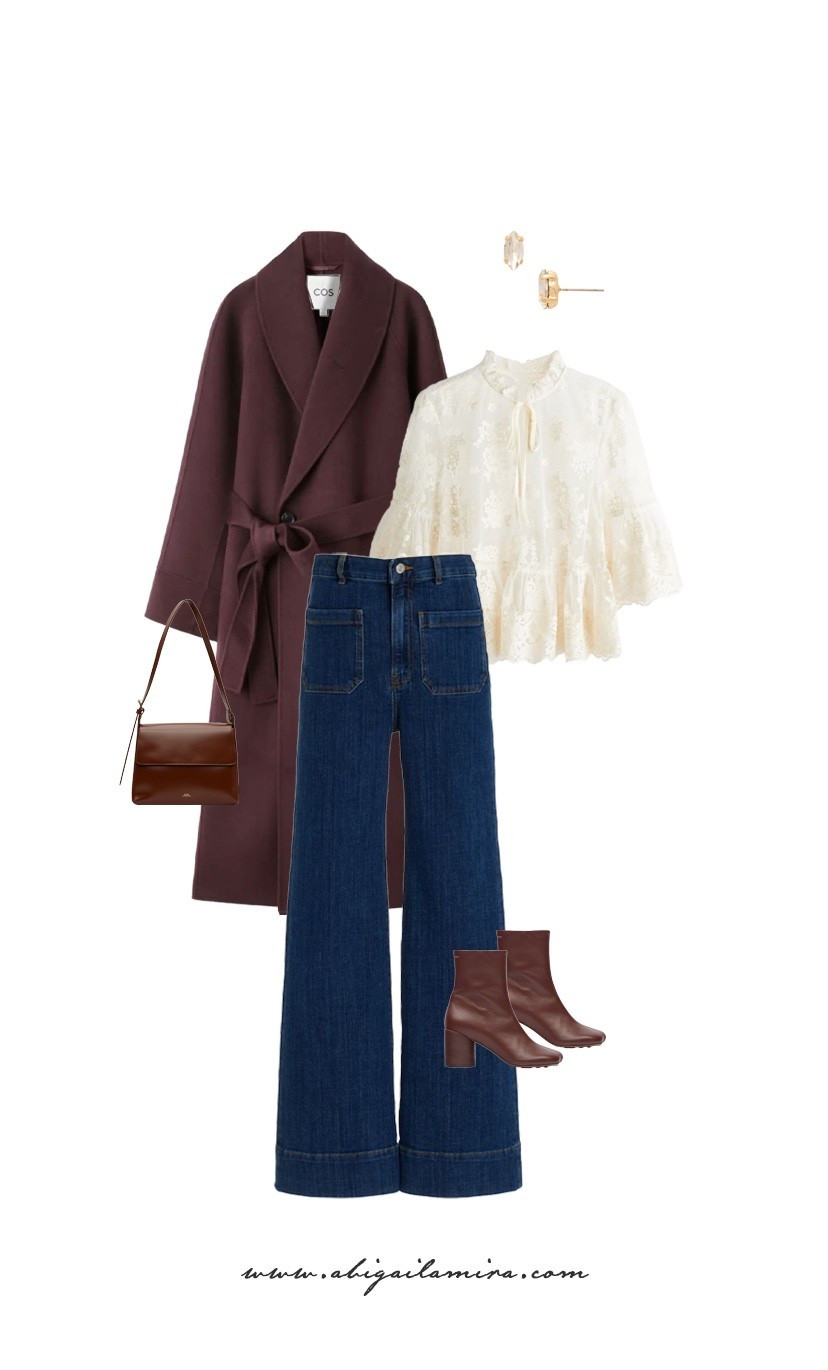 WHAT I'M WEARING WEDNESDAY 02/18/2026
This outfit blends romantic details with rich fall tones for a look that feels both classic and current. The airy lace blouse softens structured denim, while the deep burgundy coat adds warmth and depth. Finished with chestnut leather accessories and ankle boots, this outfit is perfect for cooler days when you want something feminine, polished, and effortlessly wearable. See the full post at abigailamira.com


#LTKootd #LTKmomlife #LTKgrwm