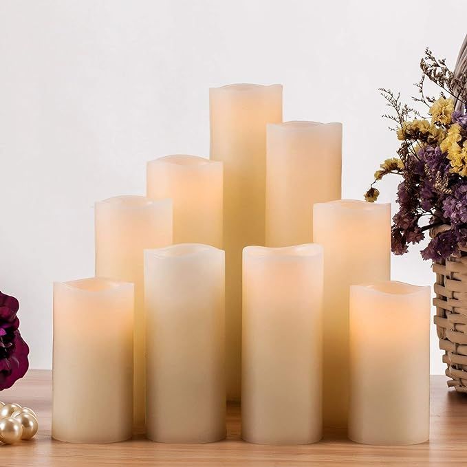 RY King Battery Operated Flameless Candles 4" 5" 6" 7" 8" 9" Set of 9 Real Wax Pillar LED Flicker... | Amazon (US)
