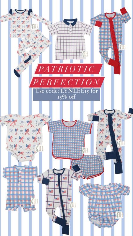 Patriotic pajamas, polos, and bubbles for boys and girls. Use code: LYNLEE15 for 15% off 

#LTKBaby #LTKKids