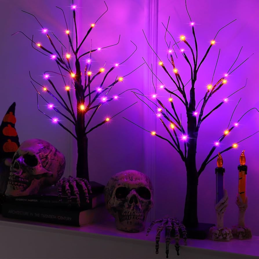 Efunly 2 Pack 24 Inch Halloween Black Spooky Tree with Orange & Purple Lights, USB&Battery Operat... | Amazon (US)
