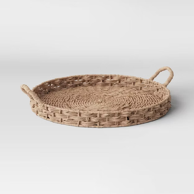 Manmade Rattan with Wrapped Ear Handles Tray Natural - Threshold™ designed with Studio McGee | Target