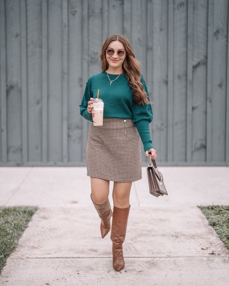 My favorite fall outfit it’s also perfect as a holiday outfit 🎄 Size up in this skirt, verything else fits true to size. Love this cozy sweater, tweed skirt and knee high boots @amazonfashion 

#LTKHoliday #LTKunder50 #LTKstyletip