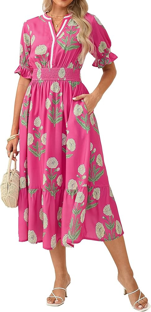GRACE KARIN Womens Summer Floral Maxi Dress 2026 Casual Ruffle Short Sleeve Boho Dress A Line Flo... | Amazon (US)