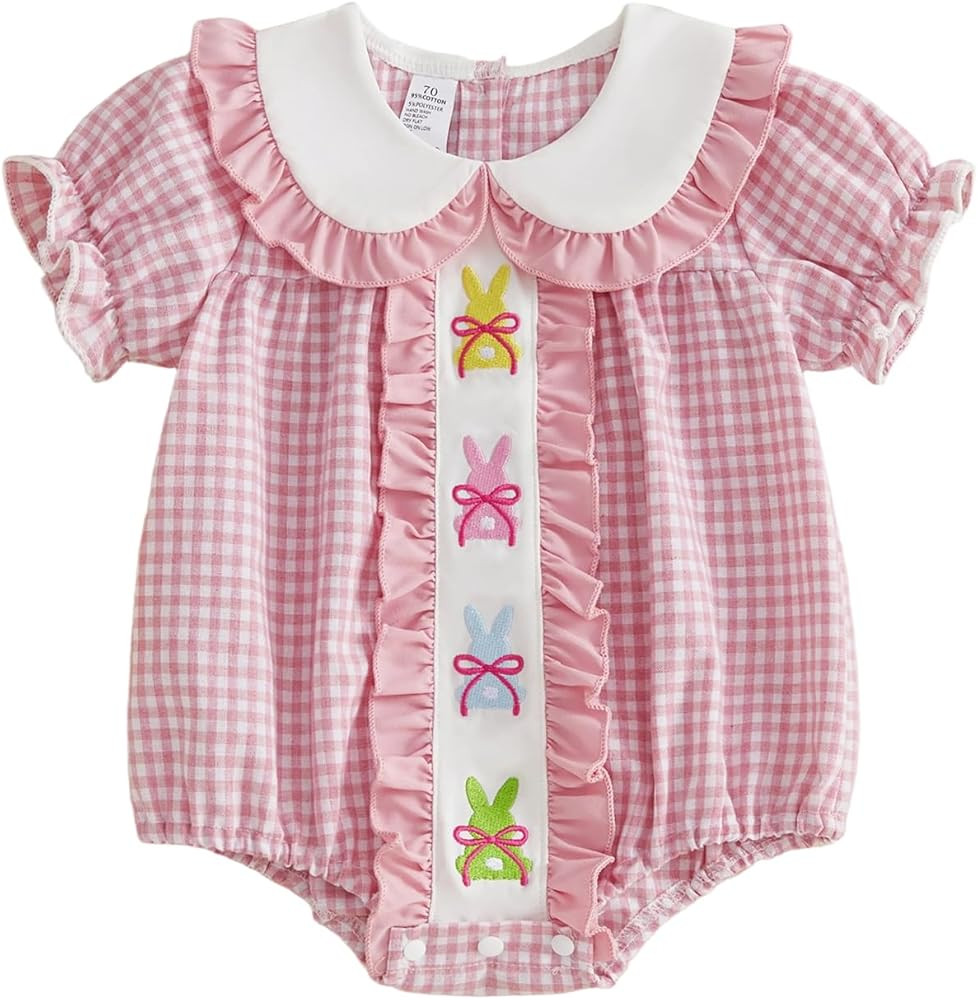 Baby Girl Easter Outfit Bunny Embroidery Onesie Infant Short Sleeve Bubble Romper Cute Easter Clo... | Amazon (US)