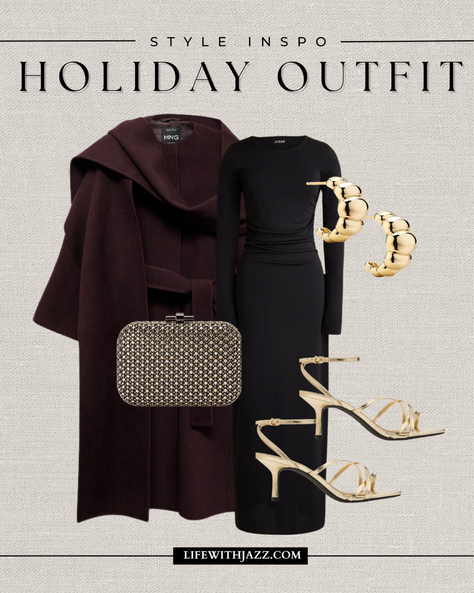 Style inspo: holiday outfit 

Burgundy coat / black sweater dress / gold studded clutch / gold earrings / gold strappy heels / holiday party / formal event 

#LTKHoliday #LTKStyleTip