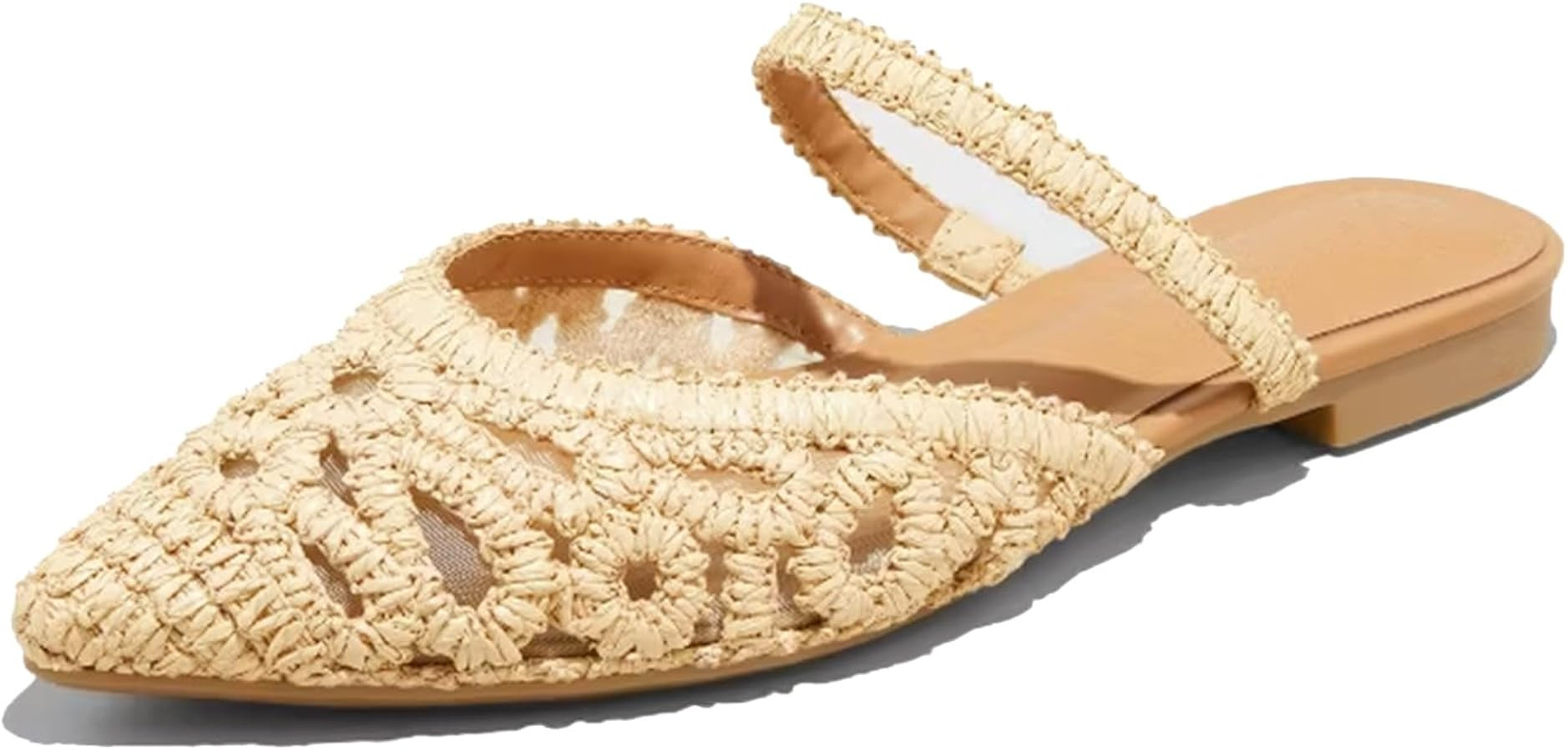 Mesh Mules for Women Comfy Raffia Woven Strap Closed Pointed Toe Mule Flats Casual Slip on Dress ... | Amazon (US)