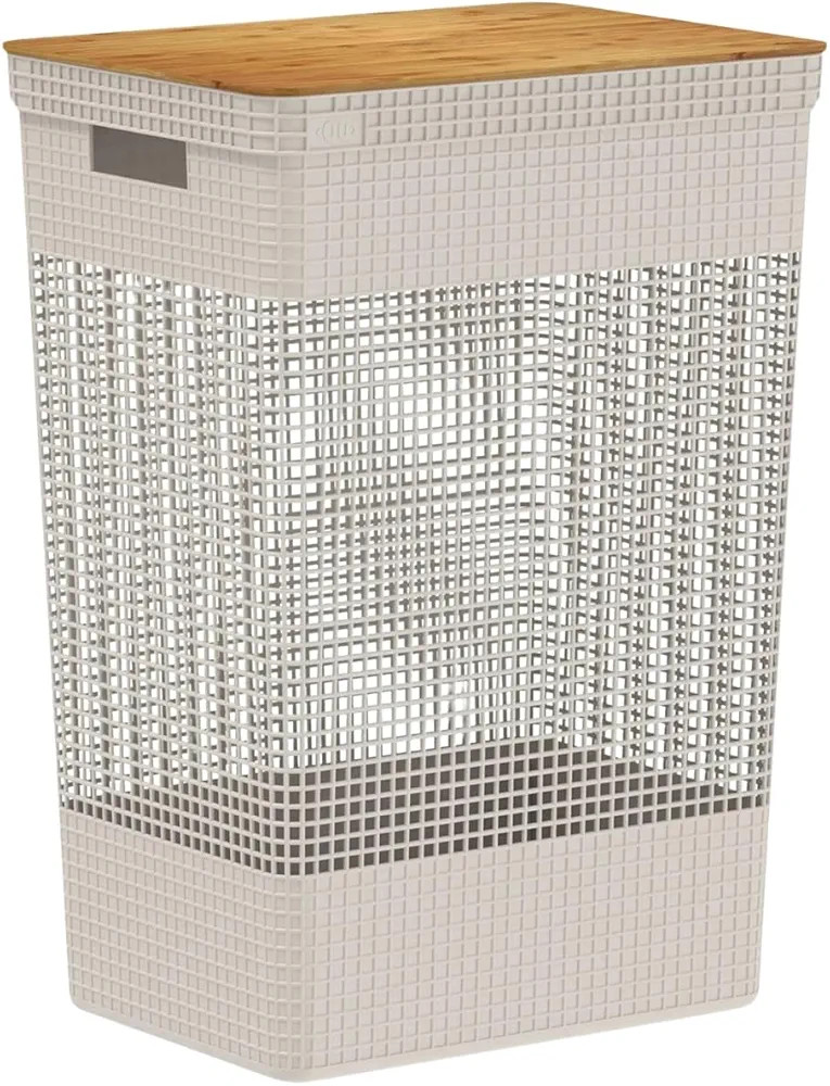 Ou Cesto de roupas 49L com tampa de bambu Bege Linha Grid | Amazon (BR)