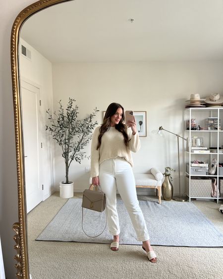 I love the combination of cream and white together! I feel it can look super luxe🫶🏼 Wearing a medium in the sweater and the jeans are one of my favorite styles, wearing my usual size 28/6R



#LTKSeasonal #LTKmidsize #LTKfindsunder100