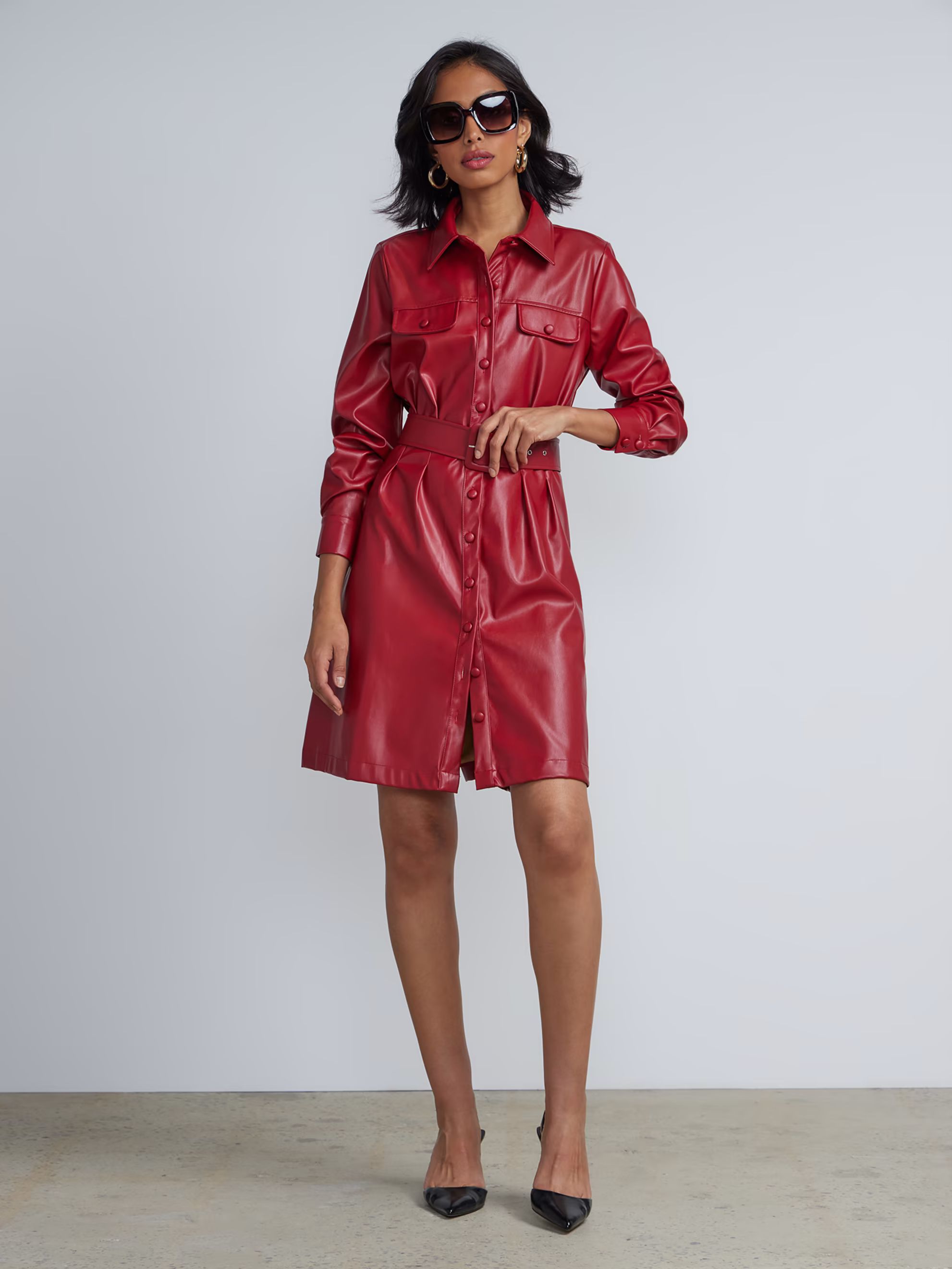 Button-Front Long Sleeve Belted Shirt Dress | New York & Company | New York & Company