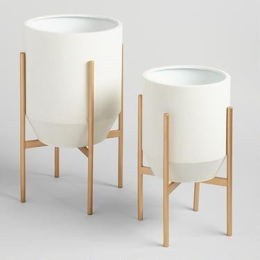 Tapered Ivory Planter With Gold Stand | World Market