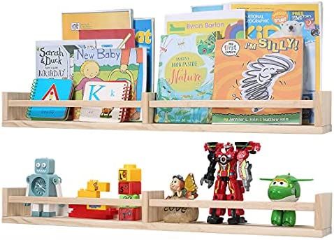 Austin yan Nursery Bookshelves Wall Mounted, 32inch Wood Floating Wall Bookshelf for Kids, Hanging S | Amazon (US)