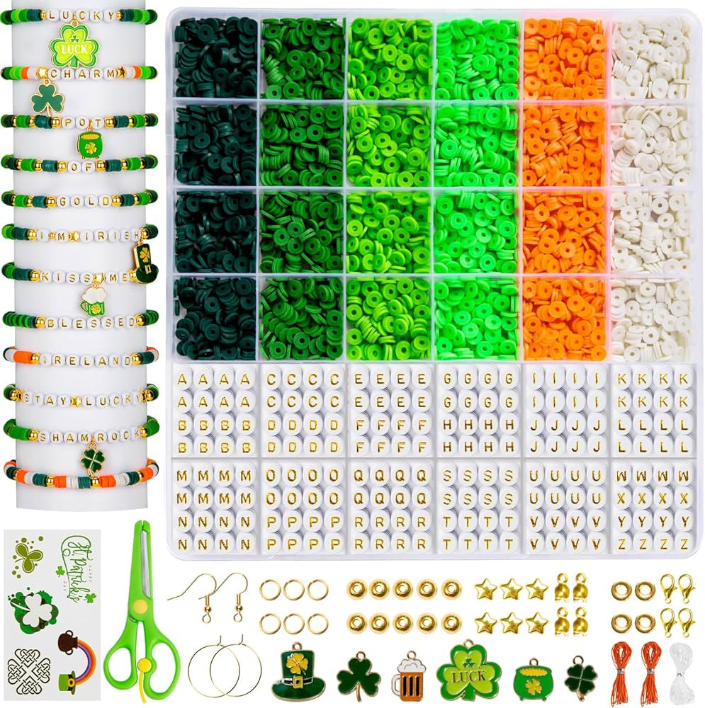 St. Patrick's Day Crafts, St Patricks Green Beads for Jewelry Making Kit, 2880pcs Clay Beads in 6... | Amazon (US)