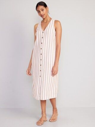 Sleeveless Button-Front Linen-Blend Midi Dress for Women | Old Navy (US)