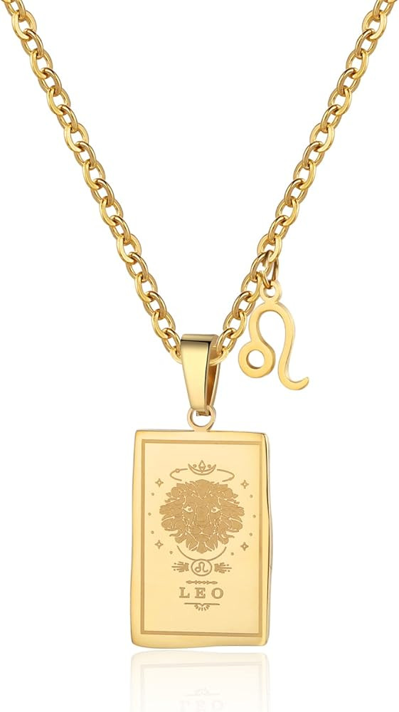 Zodiac Sign Necklace for Women 18K Gold Plated Stainless Steel Chain 20+2 inch Double Sided Const... | Amazon (US)
