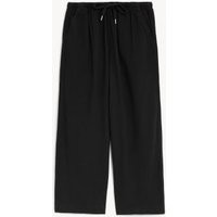 M&S Womens Linen Rich Wide Cropped Leg Trousers - 6 - Black, Black,Pink,Electric Blue,Medium Green,N | Marks & Spencer (UK)