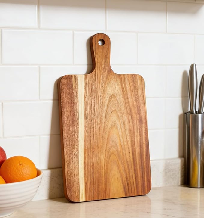 Small Acacia Wood Cutting Board for Kitchen (13'' x 7''), Wooden Cutting Board with Handle, Charc... | Amazon (US)
