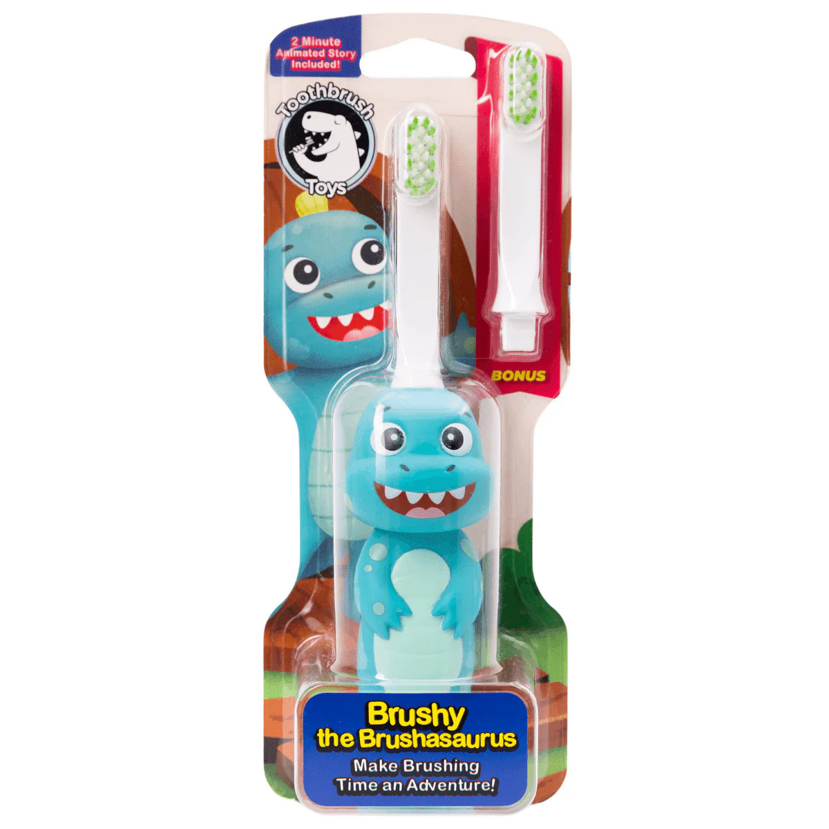 Dinosaur Toothbrush for Kids - Brushy the Brushasaurus with Bonus Head | Toothbrush Toys