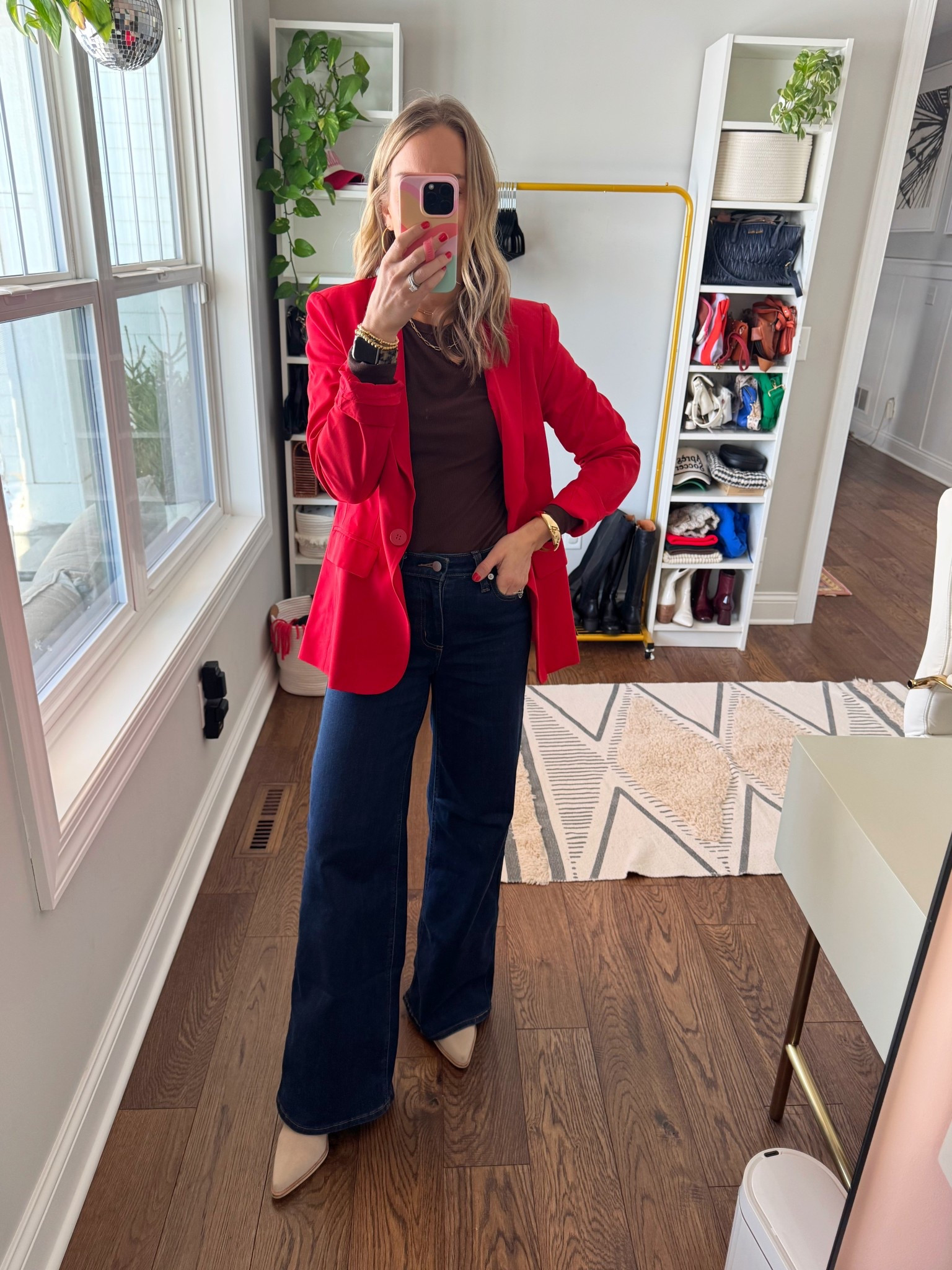 What I wore today! I’m loving brown and red together. Wearing my true size in everything. 
