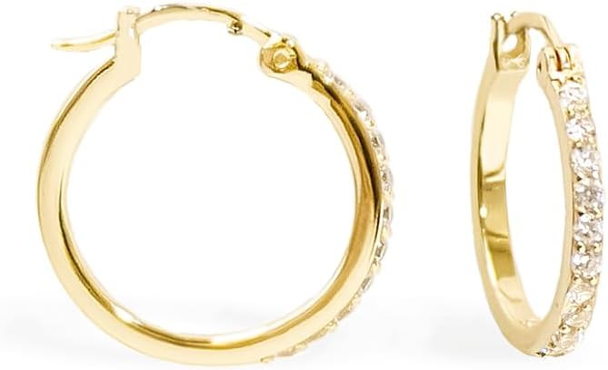 18mm Gold Cubic Zirconia Pave Midi Hoop Earrings by Mireia | Amazon (US)
