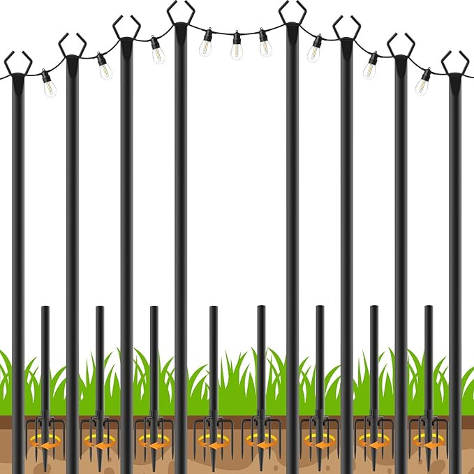 LETIANPAI 8 Pack String Light Poles,10 FT Metal Poles with Fork for Outdoor String Lights,Outdoor... | Amazon (US)