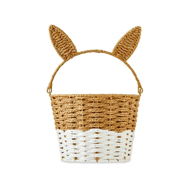 Easter Natural and White Paper Bunny Ear Basket, 9 in x 14.5 in, by Way To Celebrate | Walmart (US)