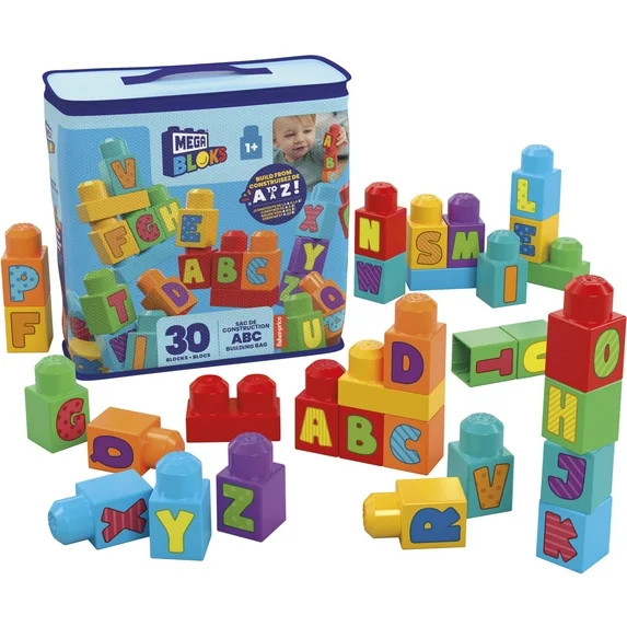 MEGA BLOKS ABC Building Bag, 30 Piece Toddler Buiding Toy Set | Walmart (US)