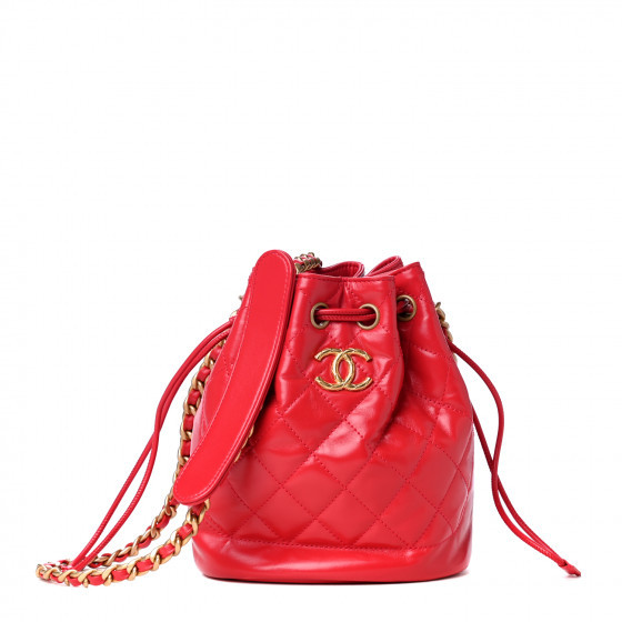 CHANEL Calfskin Stitched Coco Ring Bucket Drawstring Bag Red | Fashionphile