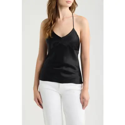 Reformation Natasia Satin Halter Neck Top in Black at Nordstrom, Size Large | Nordstrom
