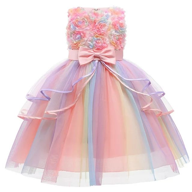HAWEE Kids Flower Dresses For Baby Girls Elegant Wedding Princess Dress Ceremony Party Rainbow Tu... | Walmart (US)