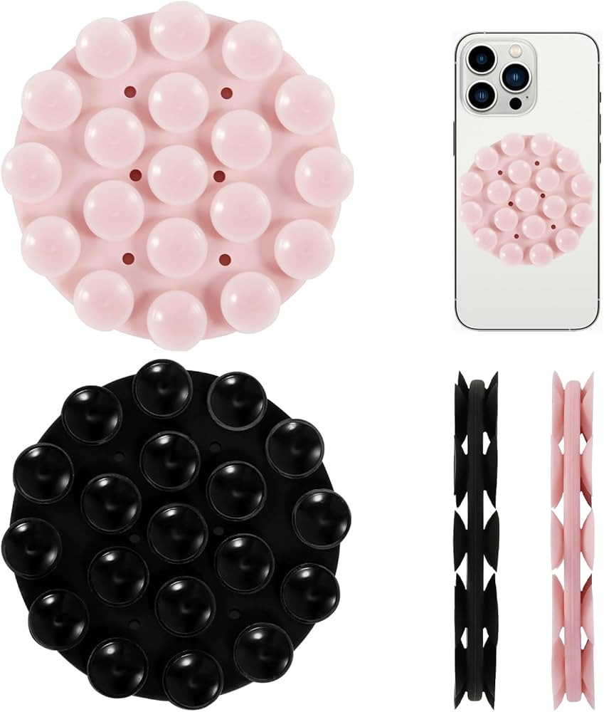DGUSO 2 Pièces Rond Support de Téléphone à Ventouse Silicone,Silicone Ventouse Téléphone, Support Telephone Ventouse, Facile à Installer et à Retirer, Durable et Polyvalent (Noir + Rose) | Amazon (FR)