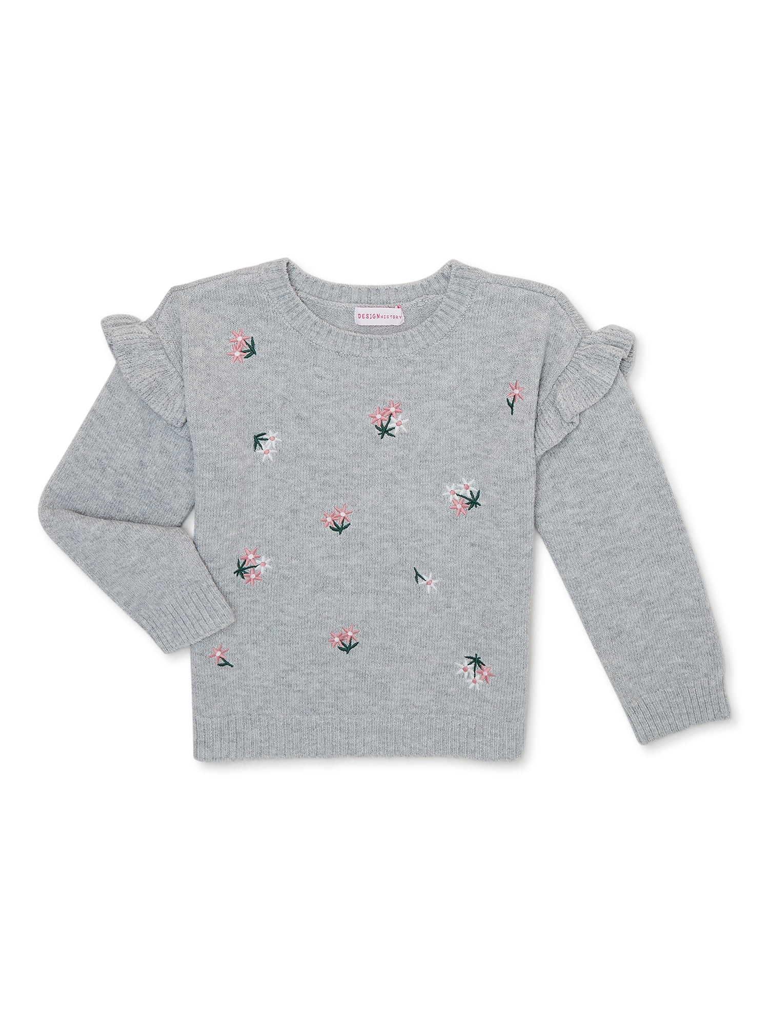 Design History Toddler Girls Embroidered Floral Sweater with Flutter Sleeves, Sizes 2T-5T - Walma... | Walmart (US)