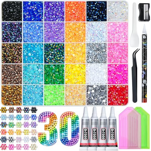 LOTWOW 40000 Pcs Resin Jelly Rhinestones Kit, 30 Colors 3mm Flatback Rhinestones with 4 Pcs B7000 Jewelry Glue & Tools, All-in-One Bedazzling Kit for DIY Arts & Crafts Gifts | Amazon (US)