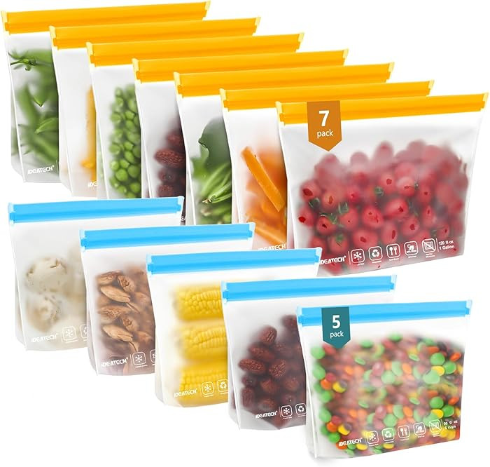 IDEATECH 12Pack Reusable Food Storage Bags Dishwasher Safe,Leakproof Gallon Freezer Bags, BPA Fre... | Amazon (US)