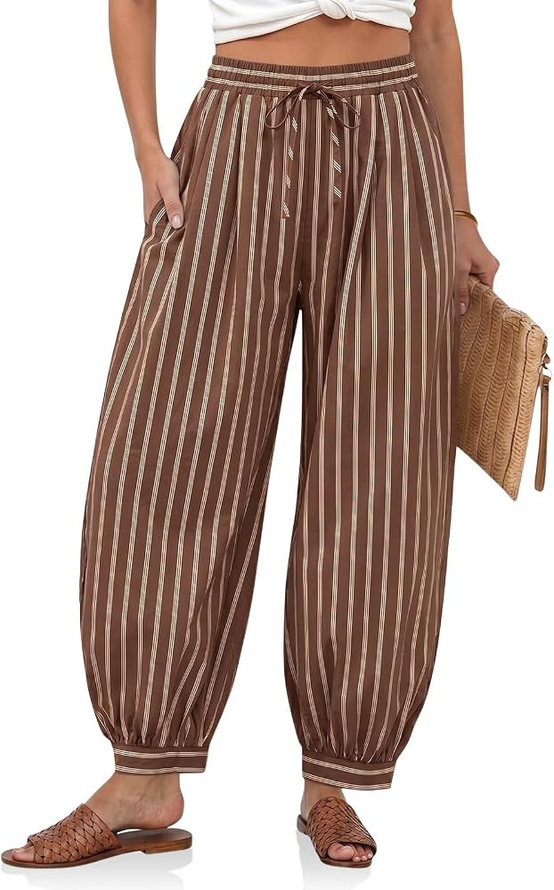 Cicy Bell Womens Summer Baggy High Waisted Wide Leg Balloon Cotton Pants | Amazon (US)