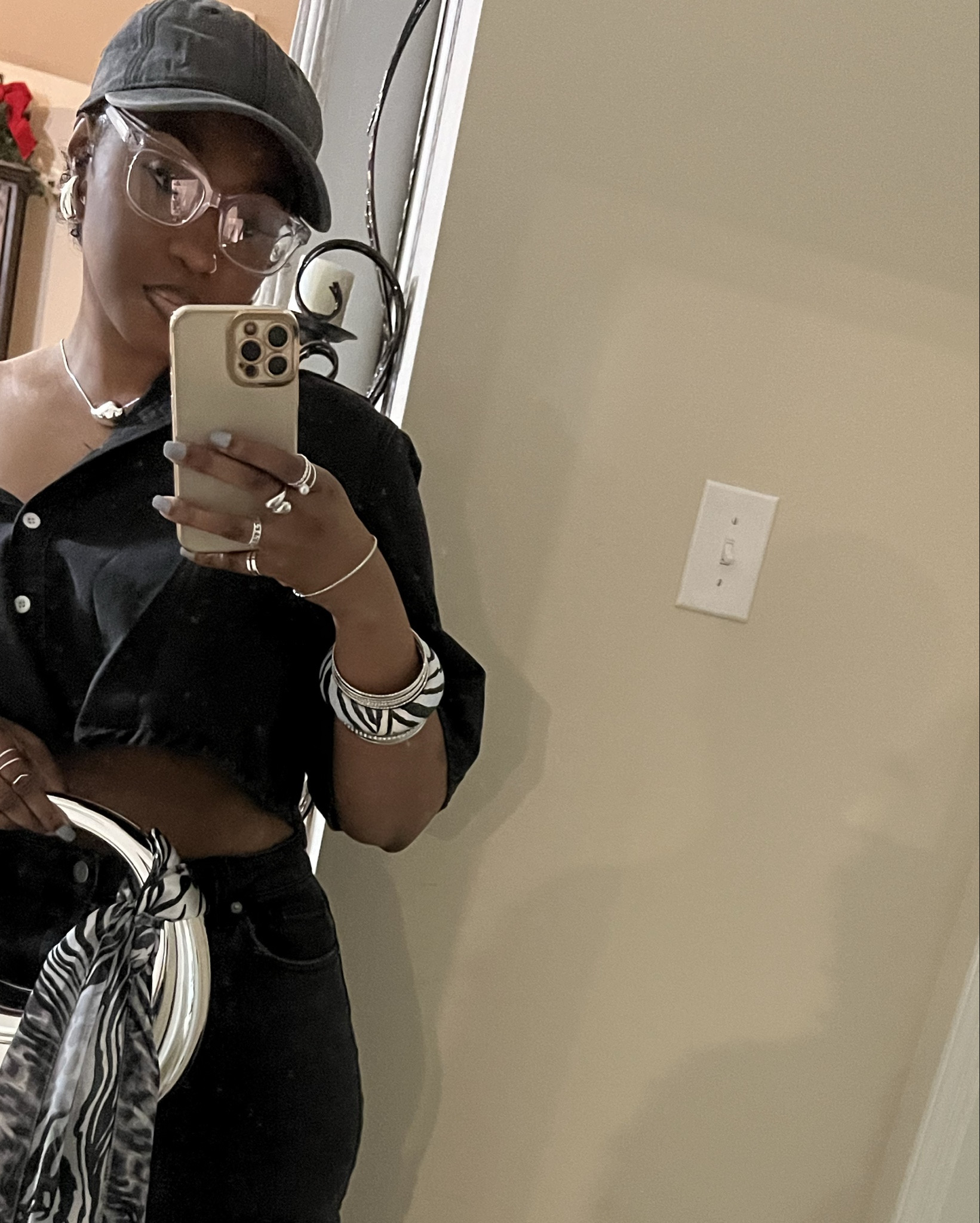 Attended my friend’s mom 60th birthday party🖤🩶

🩶Love how I was able to style the Bottega Veneta’s jewelry Dupes “Classy & Elegant” 
🩶 The 🦓 bangle is from years ago, grabbed out of my stash 😂 so I linked a similar one. 
🩶The zebra printed silk scarf is from a local hair store so I linked a similar one. I tied it around my purse to elevate the look✨
🩶 Get into these glasses! Yes they’re prescribed & I just love a good pair of clear glasses 👓 

#LTKItBag #LTKStyleTip #LTKParties