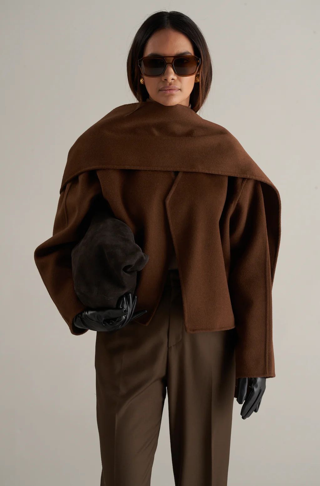 Tol Wool Jacket with Scarf Chocolate Brown | Marcela London