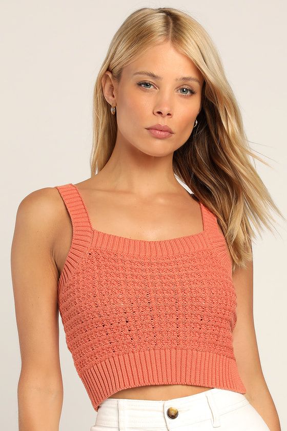 True Knit Orange Sleeveless Cropped Knit Tank Top | Lulus (US)