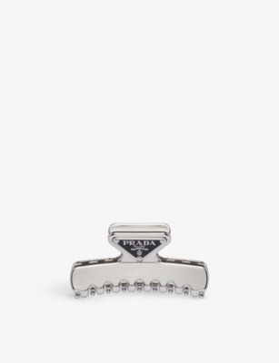 Brand-plaque silver-tone brass hair clip | Selfridges