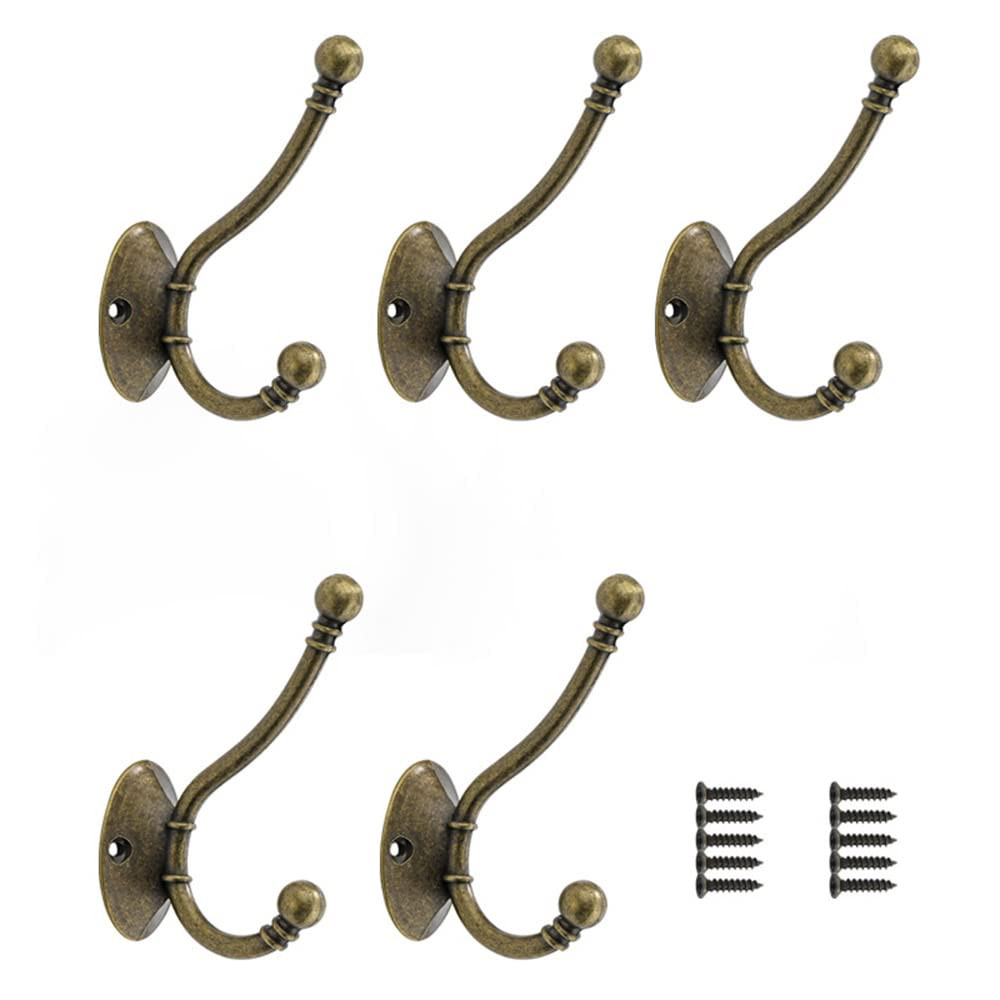 5 Pack Retro Wall Mounted Cloth Hanger, Aluminum Alloy Double Hooks, Vintage Coat Hooks with Scre... | Amazon (US)
