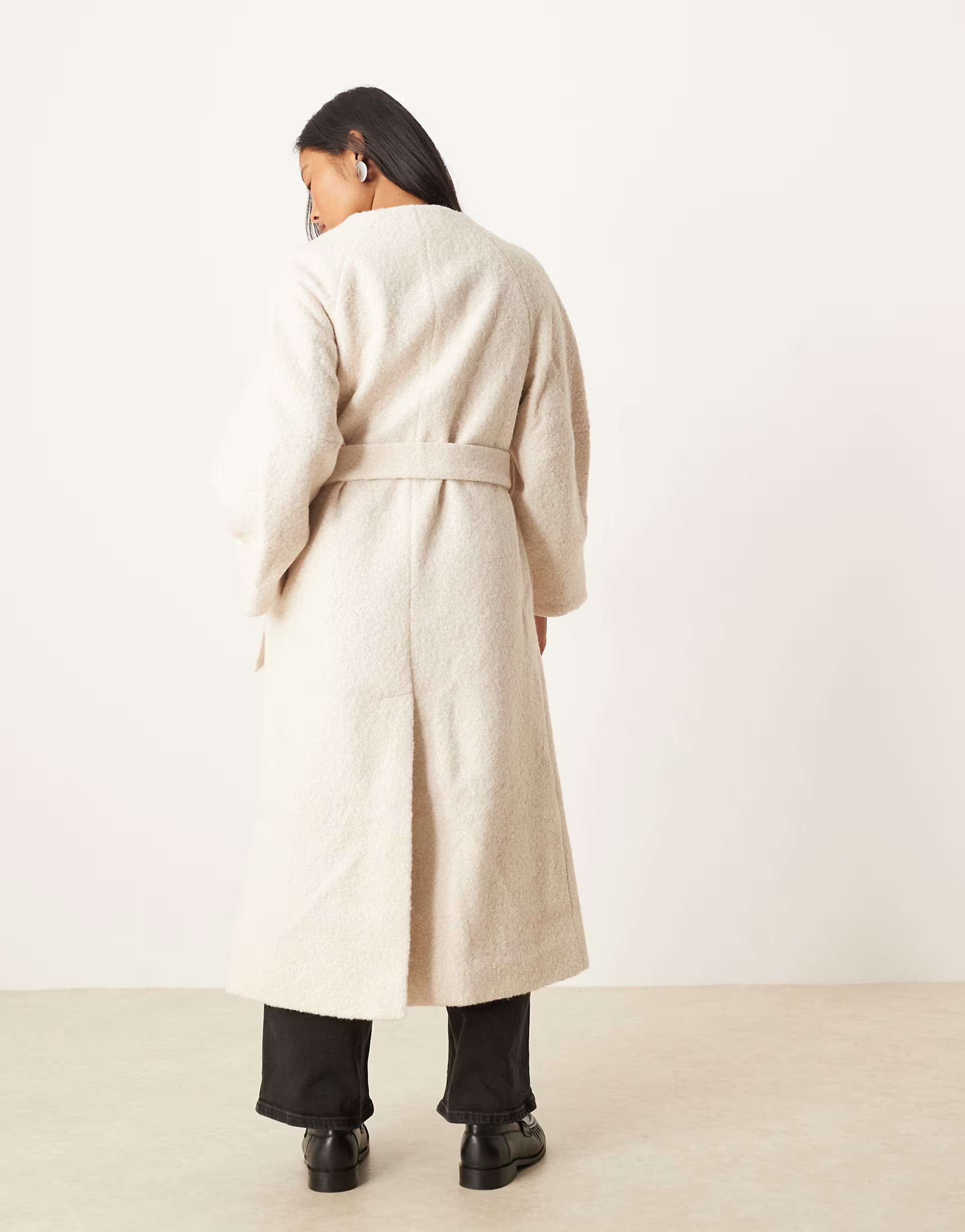 ASOS DESIGN Petite collarless boucle longline formal coat in oatmeal | ASOS | ASOS (Global)