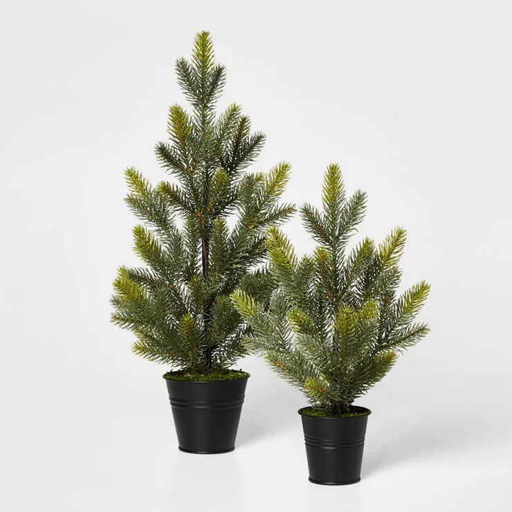 Large Greenery Christmas Tree in Black Bucket Decorative Figurine Green - Wondershop™ | Target
