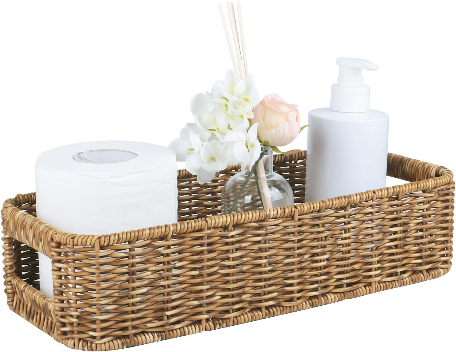 Resin Wicker Toilet Paper Basket: Water-Resistant Handmade Organizer - Natural Tan for Organic Back of Toilet Tank top & Scandinavian Kitchens 1pack | Amazon (US)