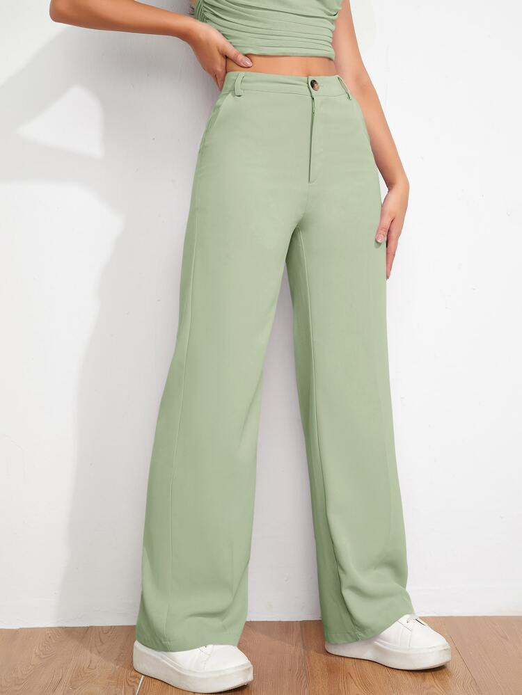 SHEIN EZwear Solid Zipper Fly Wide Leg Pants | SHEIN