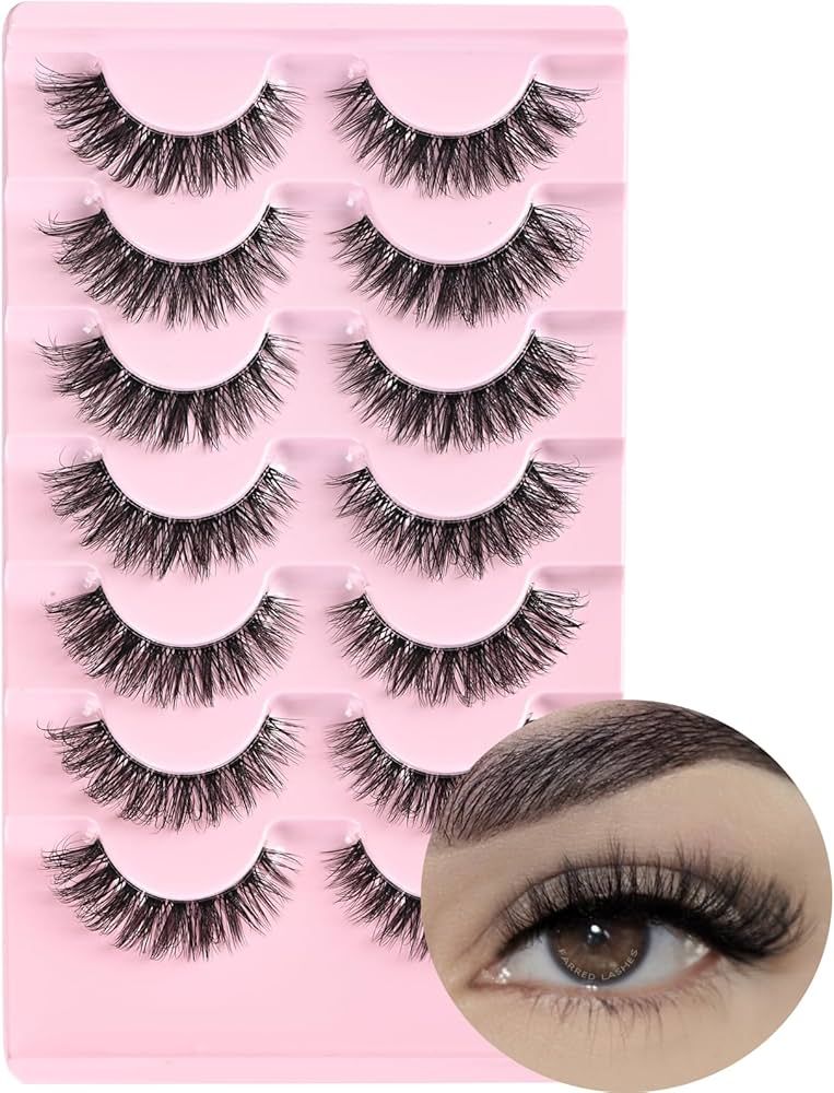 FARRED Natural Lashes False Eyelashes Cat Eye Lashes Pestañas 7 Pairs Clear Band Fox Eye Lash Wi... | Amazon (US)