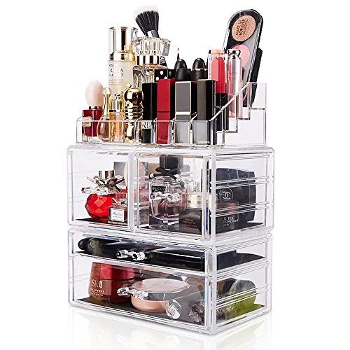 Makeup Organizer 3 Pieces Acrylic Cosmetic Storage Large Drawers and Jewelry Display Box | Amazon (US)